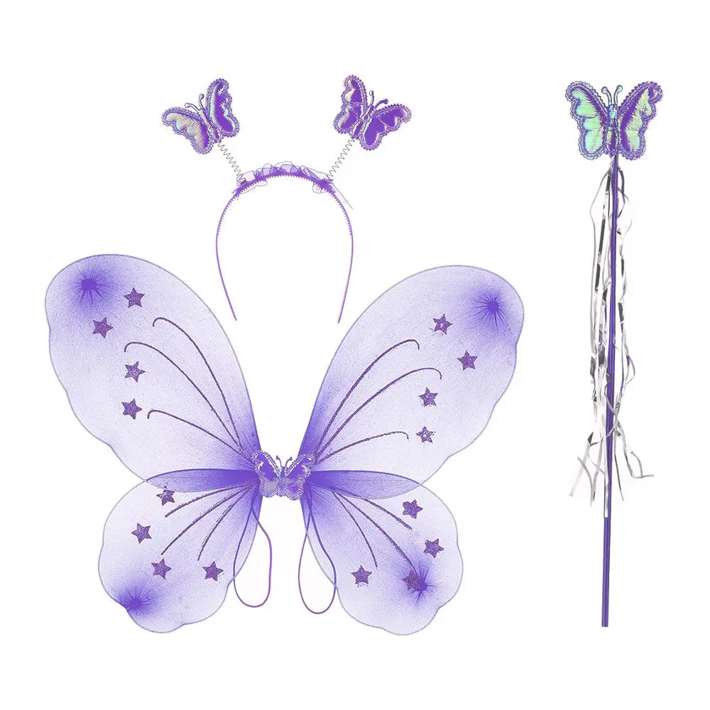 3Pcs/Set Fashion Butterfly Wings Fairy Wand Dressing Up Girl Ladies Fancy Dress Set Princess Hair Hoop Cosplay Party Decor