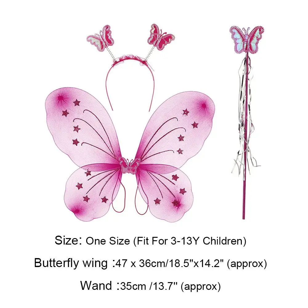 3Pcs/Set Fashion Butterfly Wings Fairy Wand Dressing Up Girl Ladies Fancy Dress Set Princess Hair Hoop Cosplay Party Decor