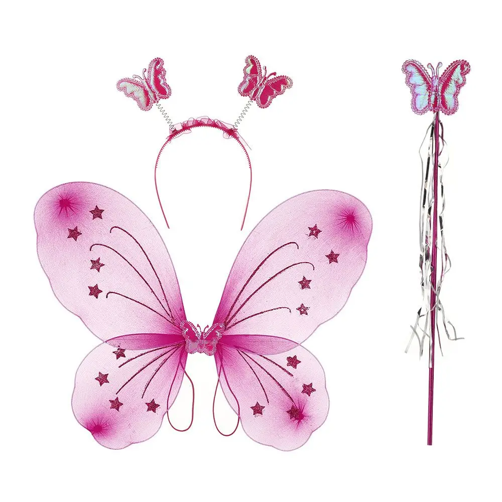 3Pcs/Set Fashion Butterfly Wings Fairy Wand Dressing Up Girl Ladies Fancy Dress Set Princess Hair Hoop Cosplay Party Decor