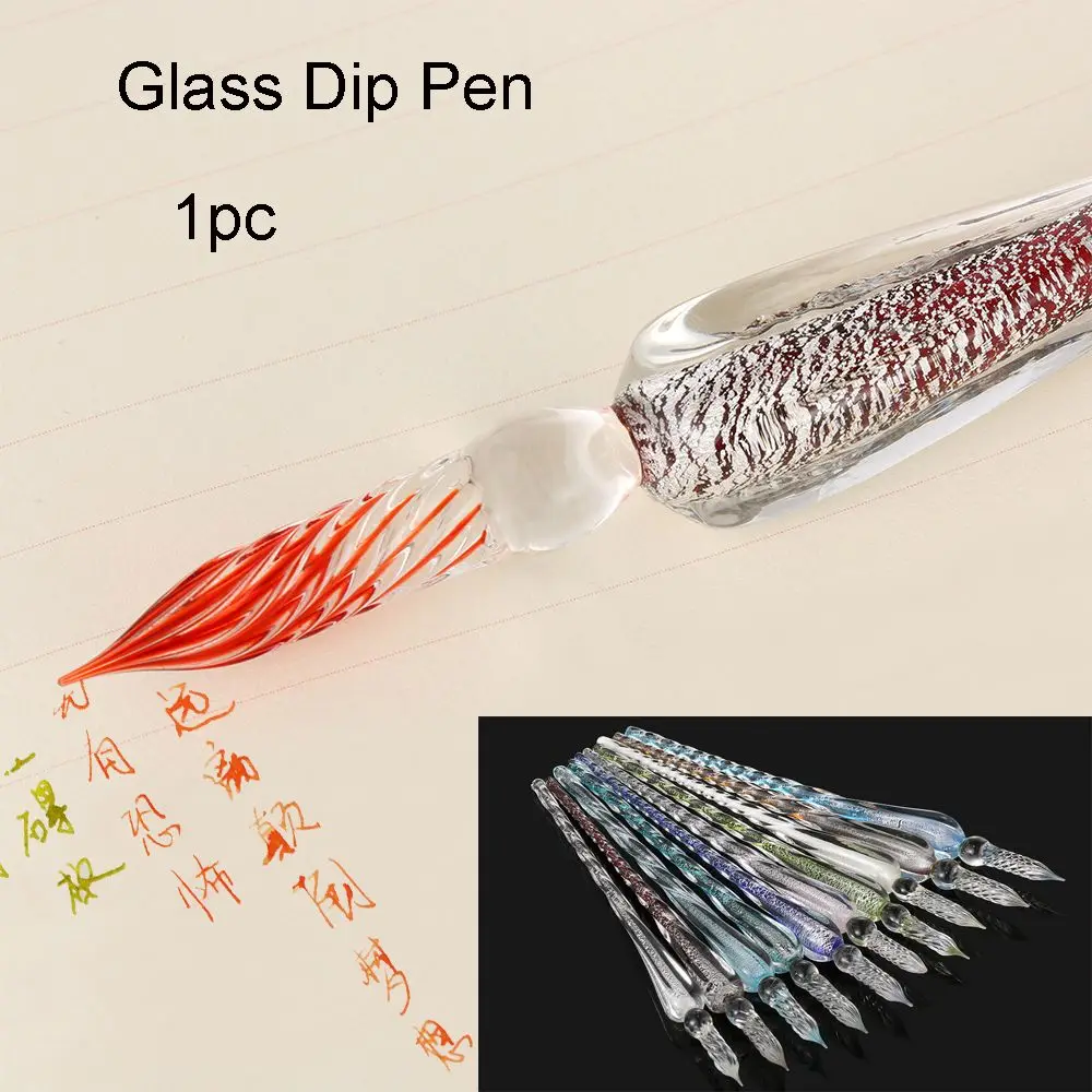 1 Pc 0.7mm Glass Drip Filling Ink Fountain Pen Crystal Penholder Vintage Handmade Dipping DIY Craft Signature Pens Writing Tools