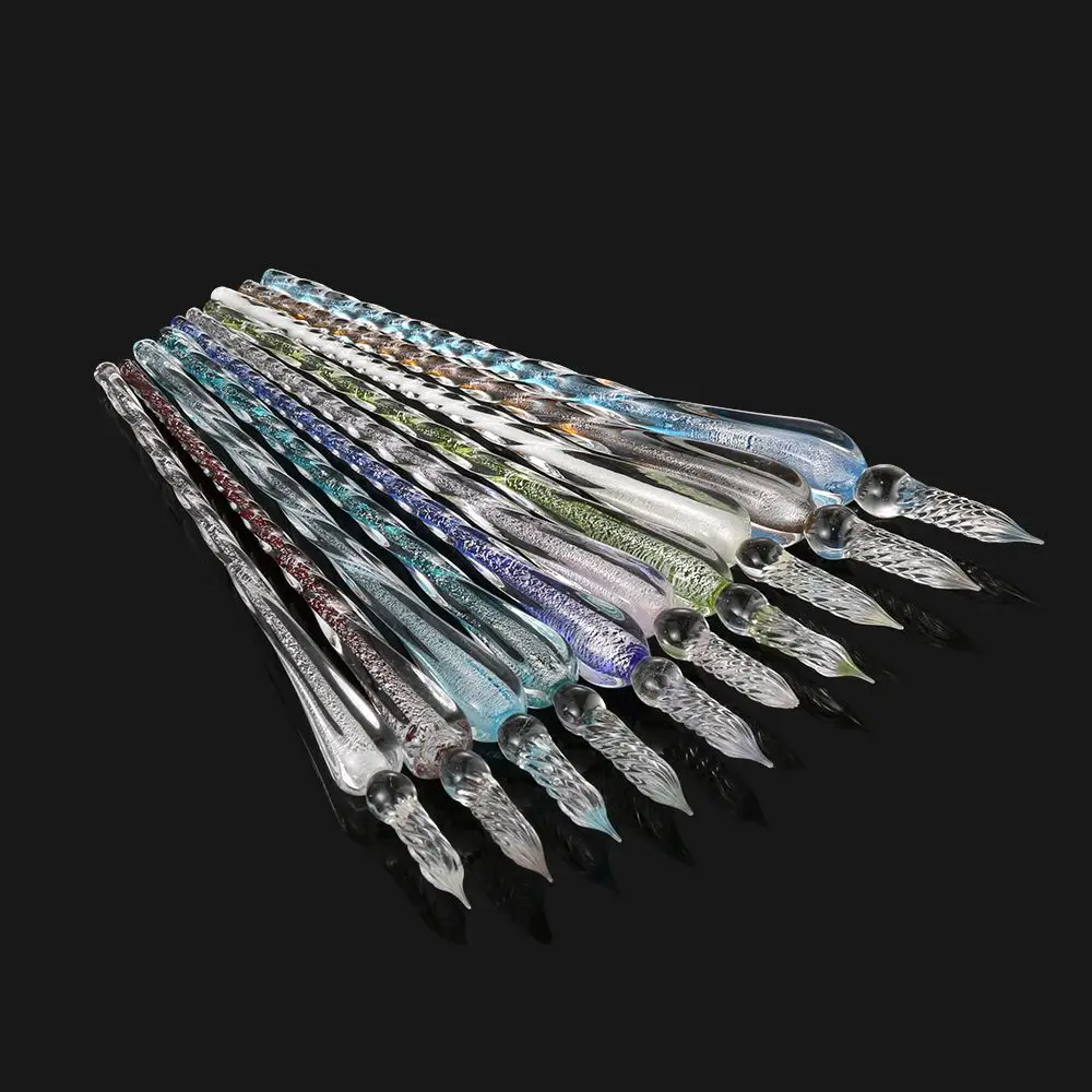 1 Pc 0.7mm Glass Drip Filling Ink Fountain Pen Crystal Penholder Vintage Handmade Dipping DIY Craft Signature Pens Writing Tools