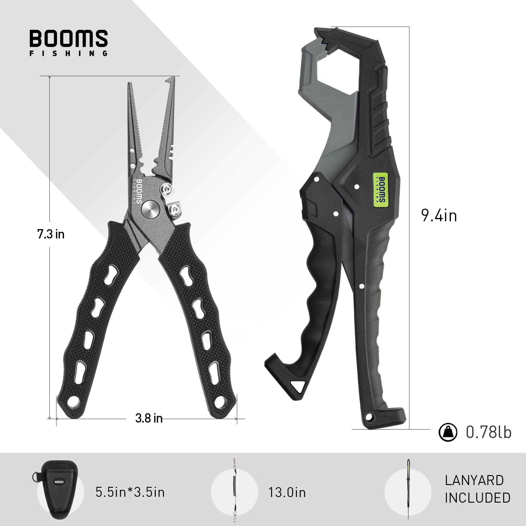 Booms Fishing G5F7 Fishing Pliers and Fish Gripper Compose Tools Set with Lanyard Sheath Anti-Rust Anti-Corrosion Safer For Fish