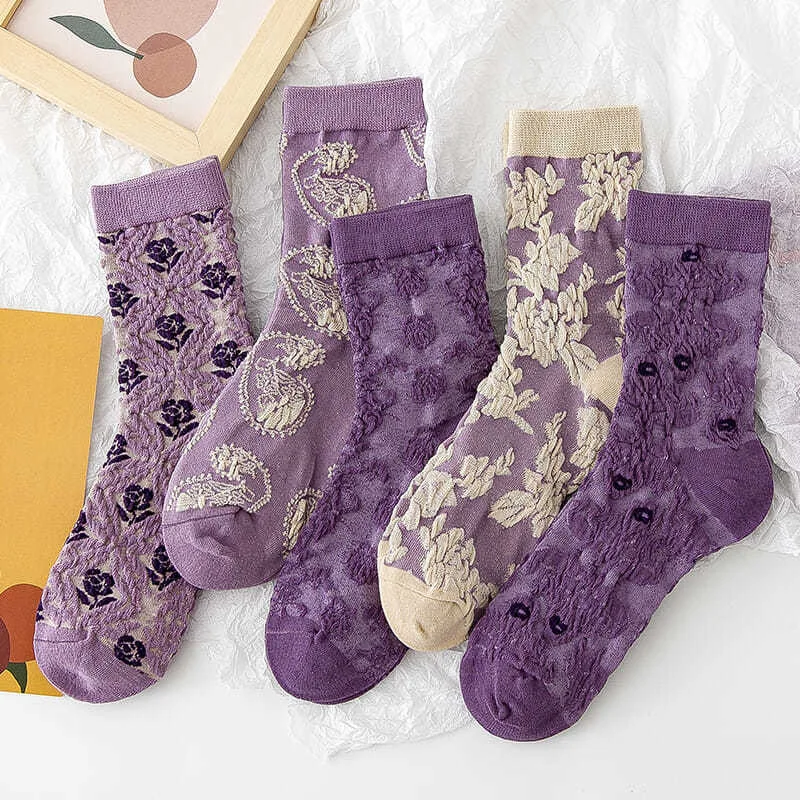 Fashion Harajuku Retro Woman Floral Vintage Socks Novelty Ethnic Print Kawaii Cute Cotton Casual Breathable Ladies Girls Funny