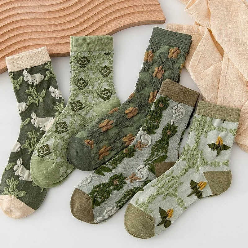 Fashion Harajuku Retro Woman Floral Vintage Socks Novelty Ethnic Print Kawaii Cute Cotton Casual Breathable Ladies Girls Funny