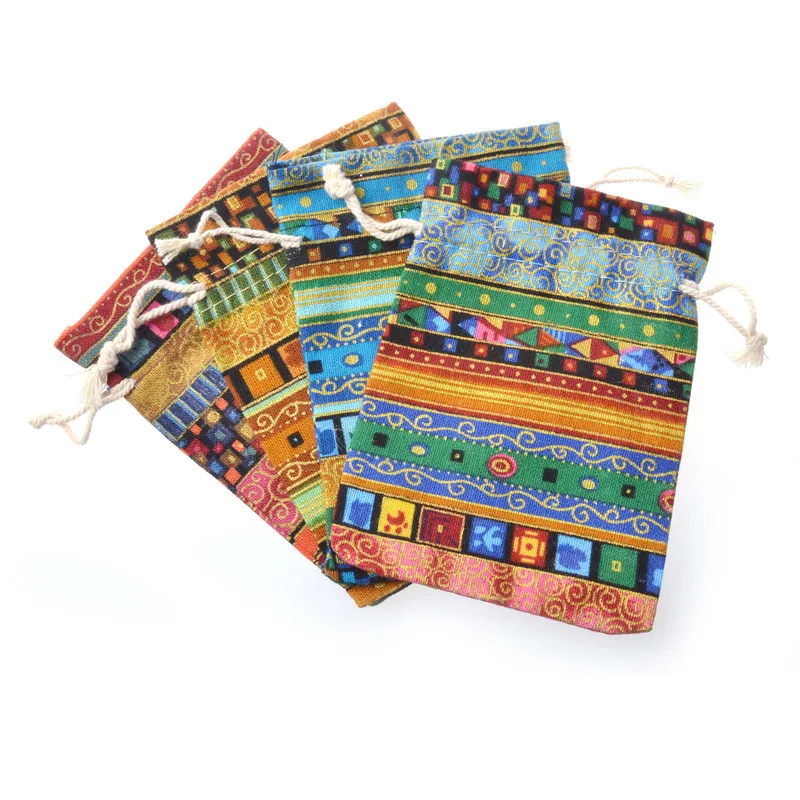 20pcs Ethnic Style Cotton Linen Drawstring Pocket Bag Buddhist Beads Storage Bag Jewelry Coin Purse Bag Small Things Sorting Bag