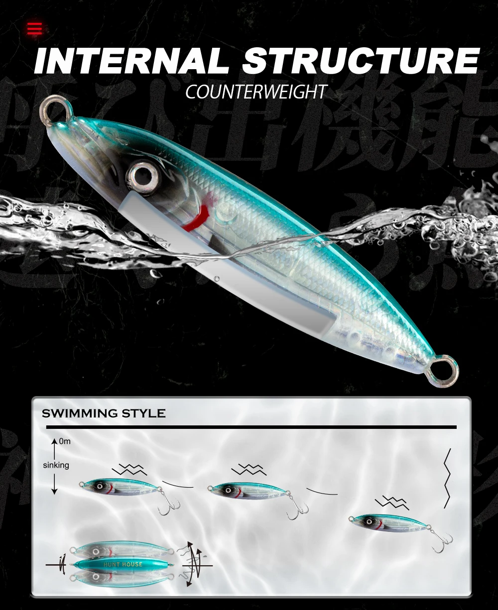 Hunthouse Wobly Pencil Fishing Lure Sinking Slow Wobblers Hard Bait Trolling 62mm 80mm Cast Saltwater For Trout Seabass Tackle