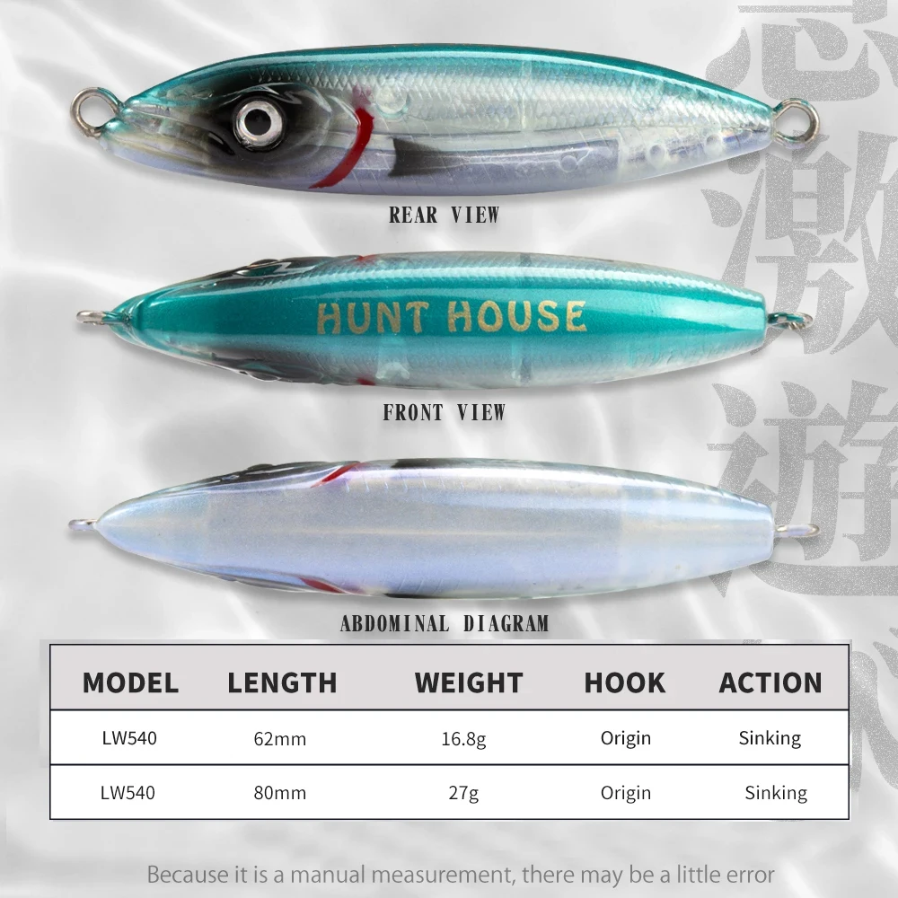 Hunthouse Wobly Pencil Fishing Lure Sinking Slow Wobblers Hard Bait Trolling 62mm 80mm Cast Saltwater For Trout Seabass Tackle