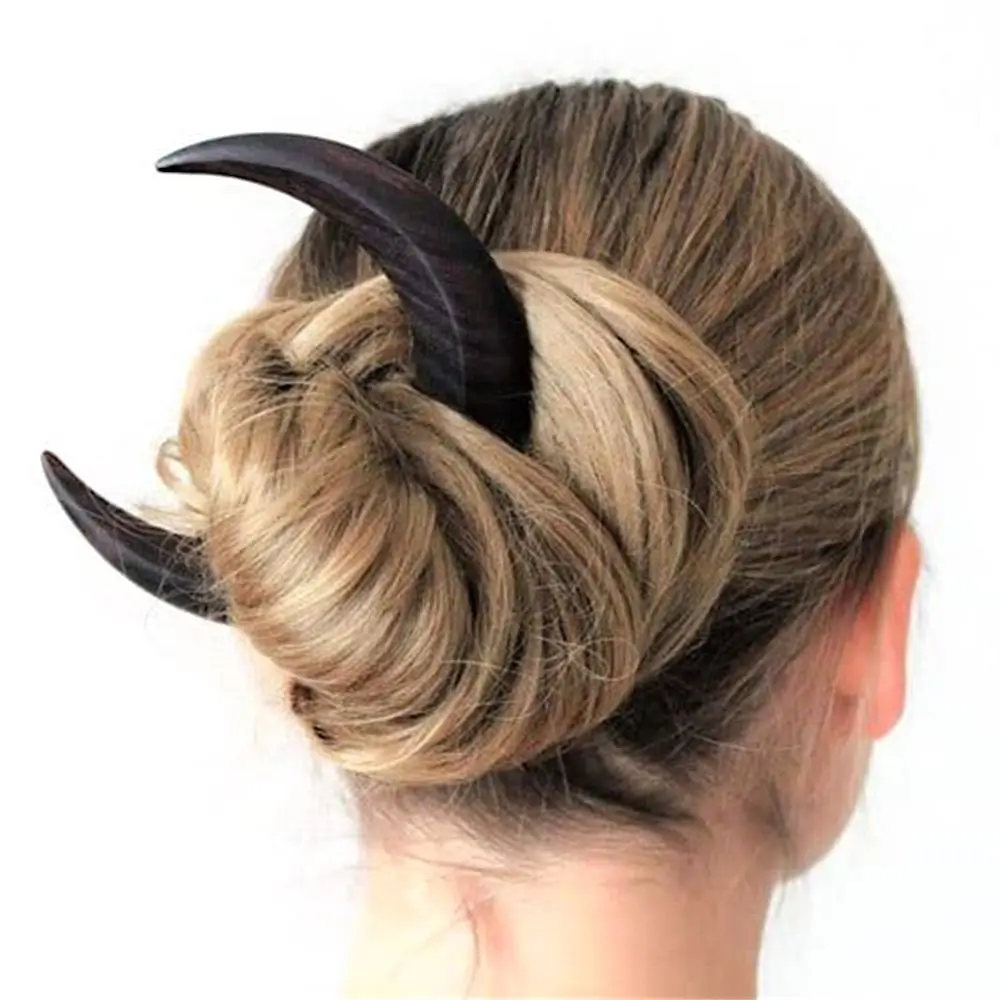 Moon Hair Fork Ramadan Hand Carved Wooden Hair Sticks for Women Long Hair Comb Hair Styling Tools Hair Accessories