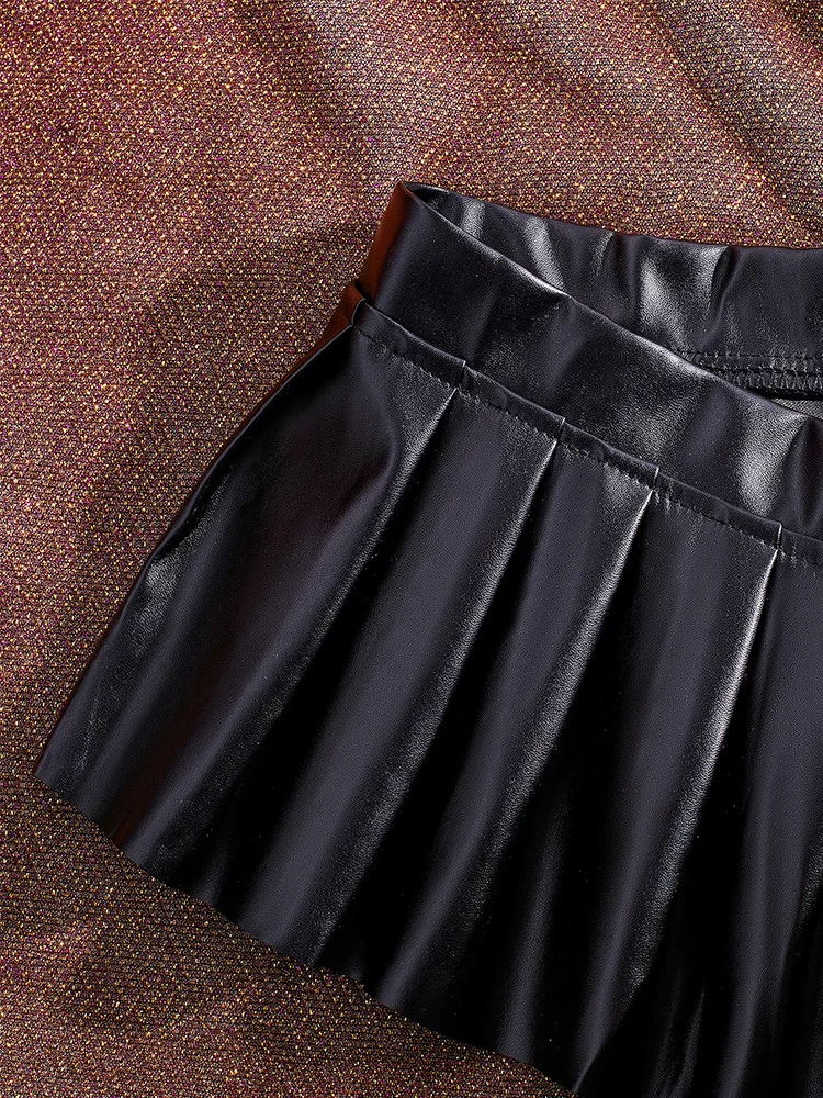 Sexy PU Leather Pleated Skirt Women Solid Basic Mini Skirt Low Waist Skirt Female Nightwear Micro Bikini Skirts Nightclub Skirts