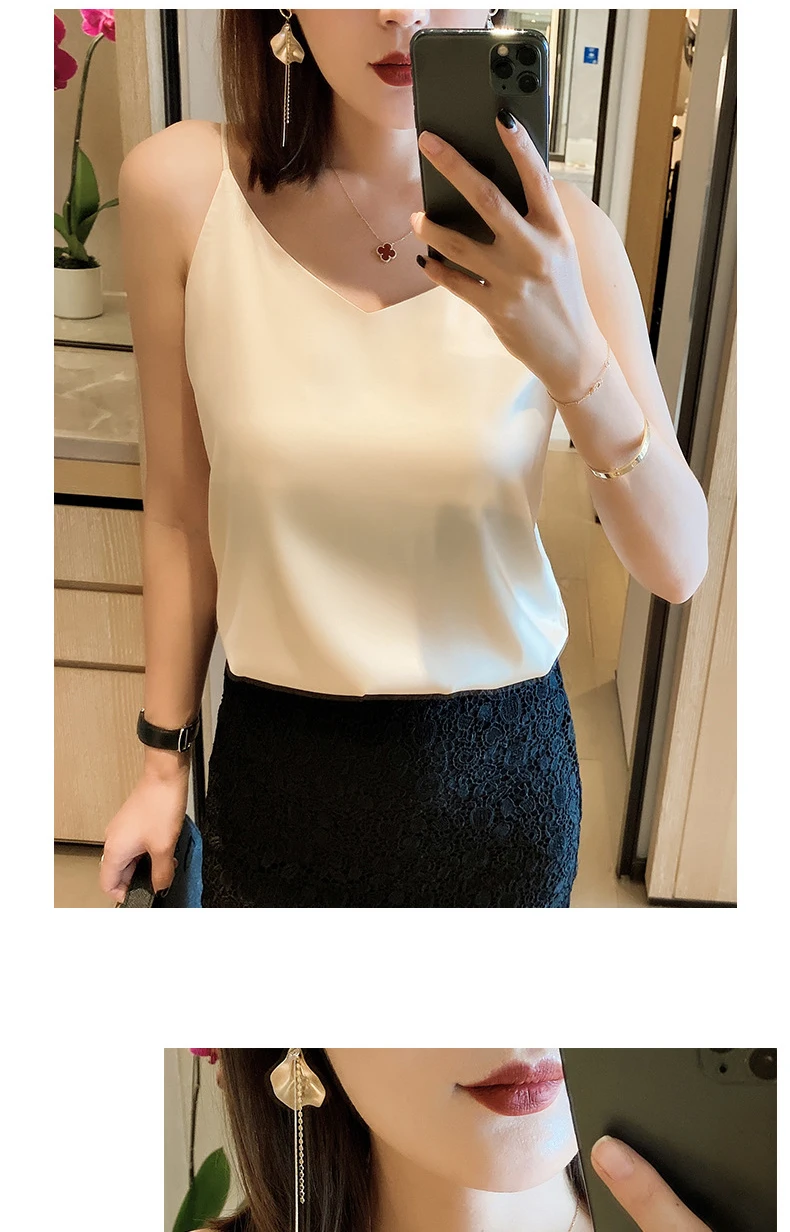 20246 Summer Camisole Slim Vest Sexy Women Sleeveless V-Neck Gray Tee Tank Tops Female Solid Black/White Korean Crop Tops Y2k