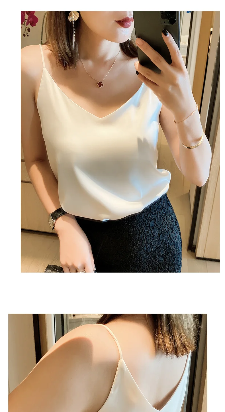 20246 Summer Camisole Slim Vest Sexy Women Sleeveless V-Neck Gray Tee Tank Tops Female Solid Black/White Korean Crop Tops Y2k
