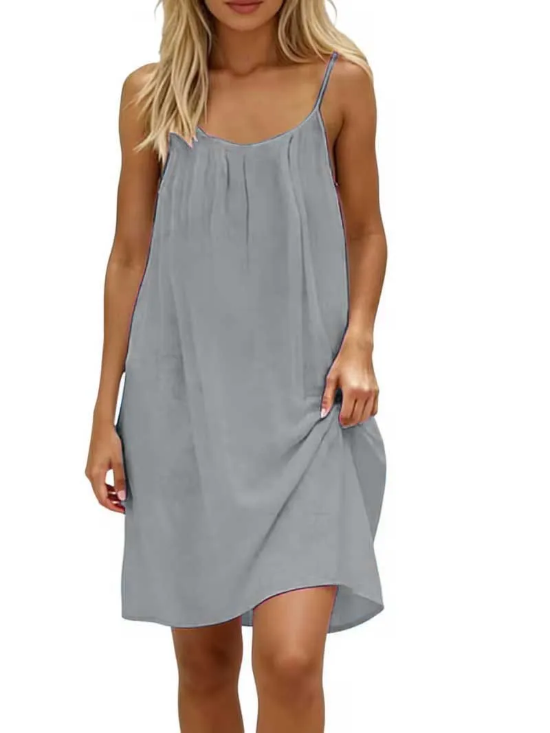 2026 New European & American Cross‑border Women’s Wear – Women’s Loose Solid‑Color Slip Backless Dress