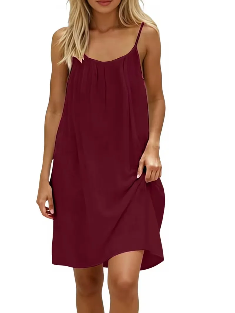 2026 New European & American Cross‑border Women’s Wear – Women’s Loose Solid‑Color Slip Backless Dress