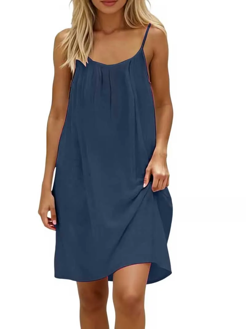 2026 New European & American Cross‑border Women’s Wear – Women’s Loose Solid‑Color Slip Backless Dress