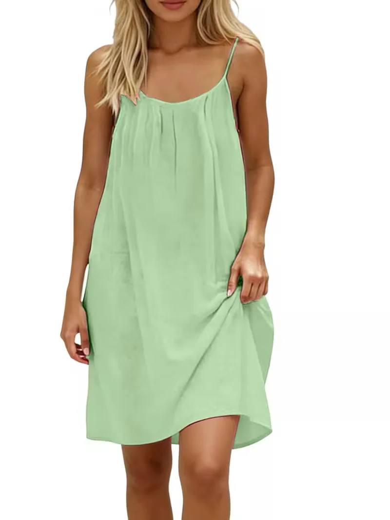 2026 New European & American Cross‑border Women’s Wear – Women’s Loose Solid‑Color Slip Backless Dress