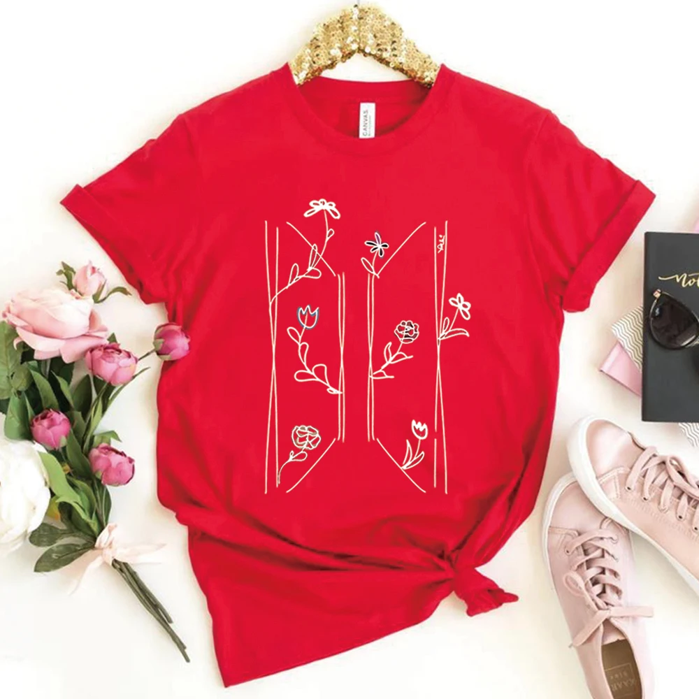 Floral Logo T-Shirt Kpop Fan Apparel Korean Shirts Kpop Vintage Harajuku Fashion Y2K Men Women Short Sleeves Tops Fans Gift