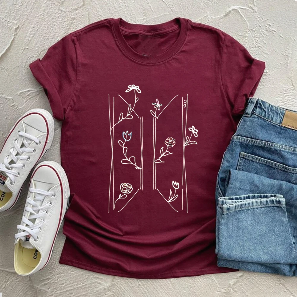 Floral Logo T-Shirt Kpop Fan Apparel Korean Shirts Kpop Vintage Harajuku Fashion Y2K Men Women Short Sleeves Tops Fans Gift