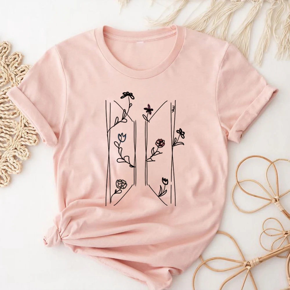 Floral Logo T-Shirt Kpop Fan Apparel Korean Shirts Kpop Vintage Harajuku Fashion Y2K Men Women Short Sleeves Tops Fans Gift