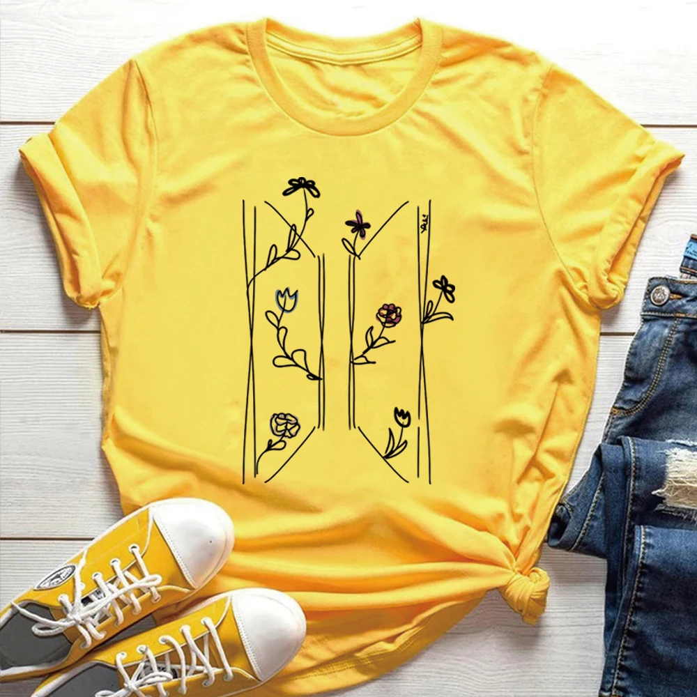 Floral Logo T-Shirt Kpop Fan Apparel Korean Shirts Kpop Vintage Harajuku Fashion Y2K Men Women Short Sleeves Tops Fans Gift
