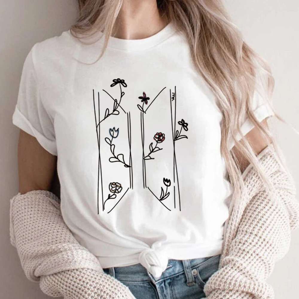 Floral Logo T-Shirt Kpop Fan Apparel Korean Shirts Kpop Vintage Harajuku Fashion Y2K Men Women Short Sleeves Tops Fans Gift