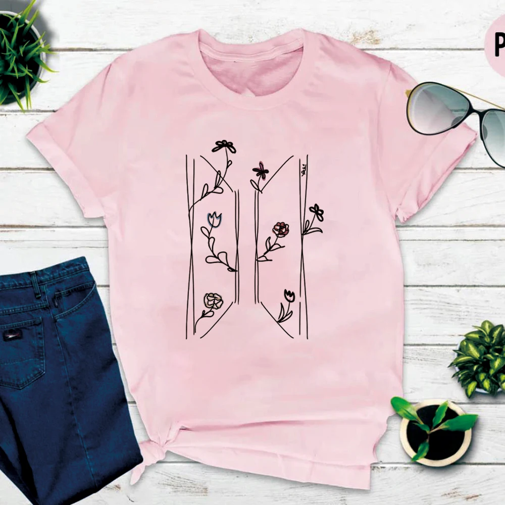 Floral Logo T-Shirt Kpop Fan Apparel Korean Shirts Kpop Vintage Harajuku Fashion Y2K Men Women Short Sleeves Tops Fans Gift