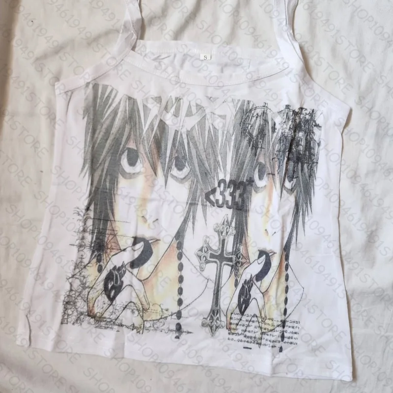 Vintage Y2k Style Clothes Letter Graphic Print Grunge Gothic Punk Slim Crop Top Camisole Female Tank Top Baby Tee 2000s Emo Girl