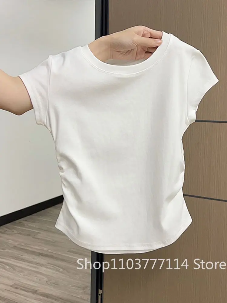 Women Summer Short Sleeved Top for Fashion Versatile Base Shirt Slim Fit Round Neck T-shirt Casual and Sexy Breathable and Cool