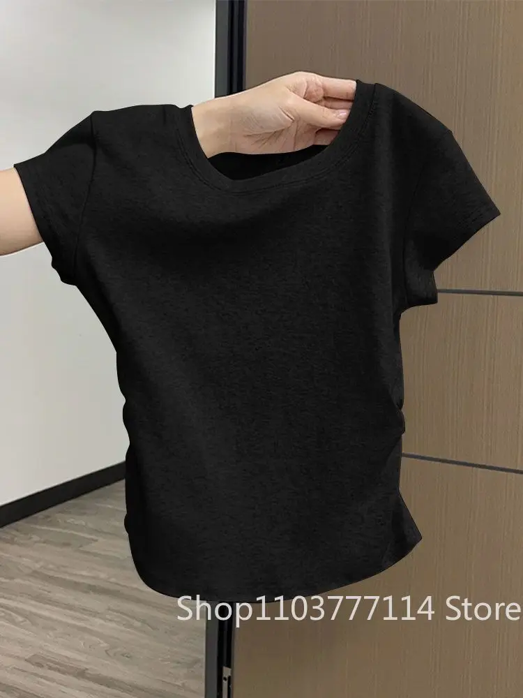 Women Summer Short Sleeved Top for Fashion Versatile Base Shirt Slim Fit Round Neck T-shirt Casual and Sexy Breathable and Cool