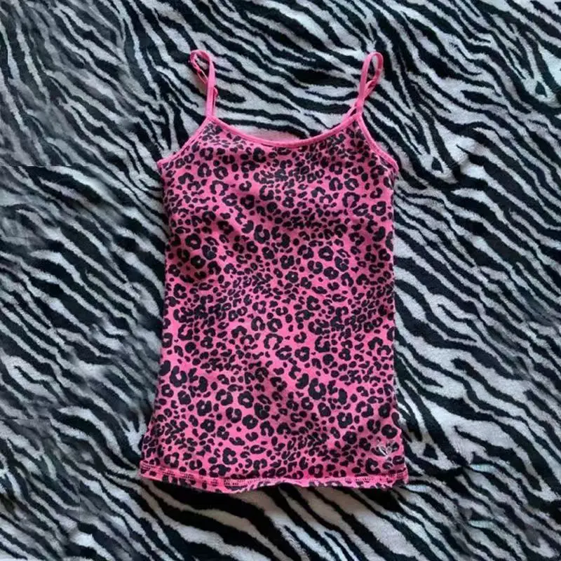 Leopard pattern Camisole rock aesthetic emo girl Y2K crop tops casual punk hottie harajuku hip hop street retro chic womens vest
