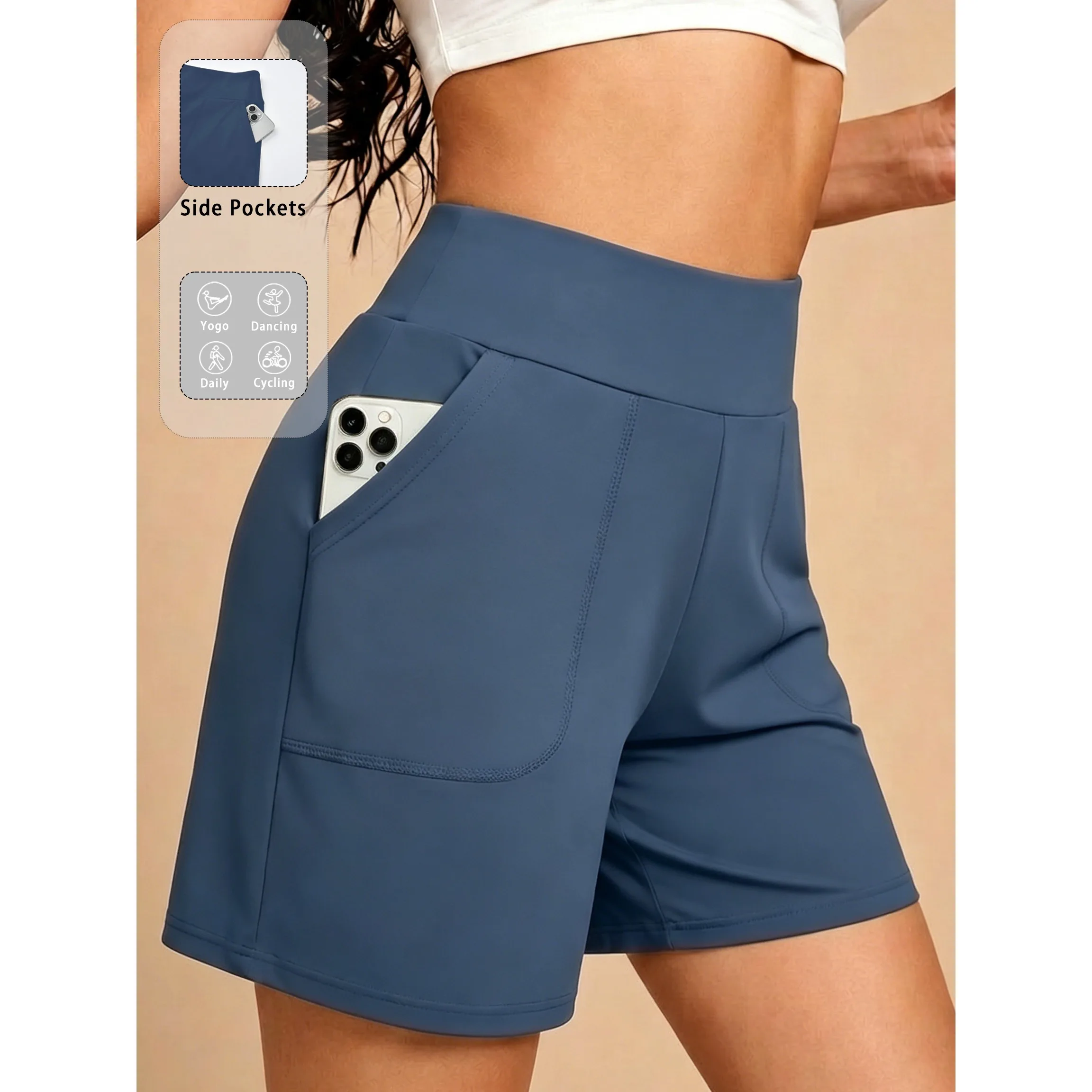Bermuda Shorts for Women with Pocket Womens High Waisted Long Shorts for Running Workout Athletic