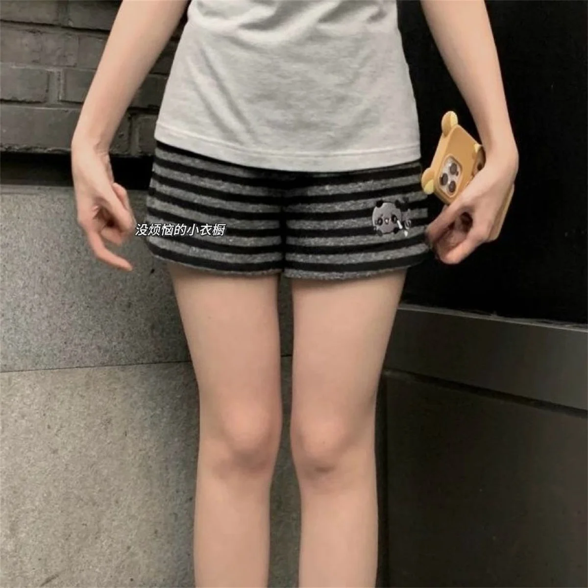 Harajuku Cartoon Embroidery Pants Women Kawaii Striped Loose Korean Trouser Shorts Y2K Subculture Vintage Female Wide Leg Pants