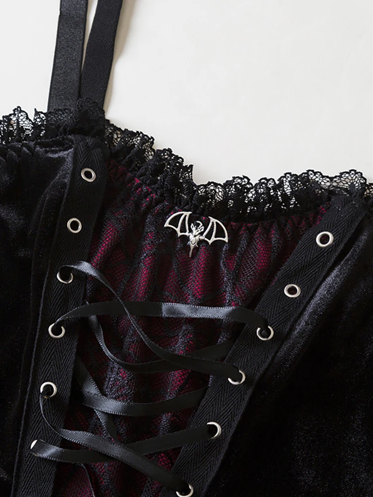 Y2K Gothic Style Sexy Top Fashion Sleeveless Waistcoat Backless Lace T-shirt Women Elegant Retro Underwear Summer Outwear