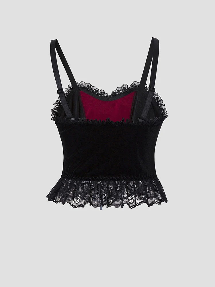 Y2K Gothic Style Sexy Top Fashion Sleeveless Waistcoat Backless Lace T-shirt Women Elegant Retro Underwear Summer Outwear