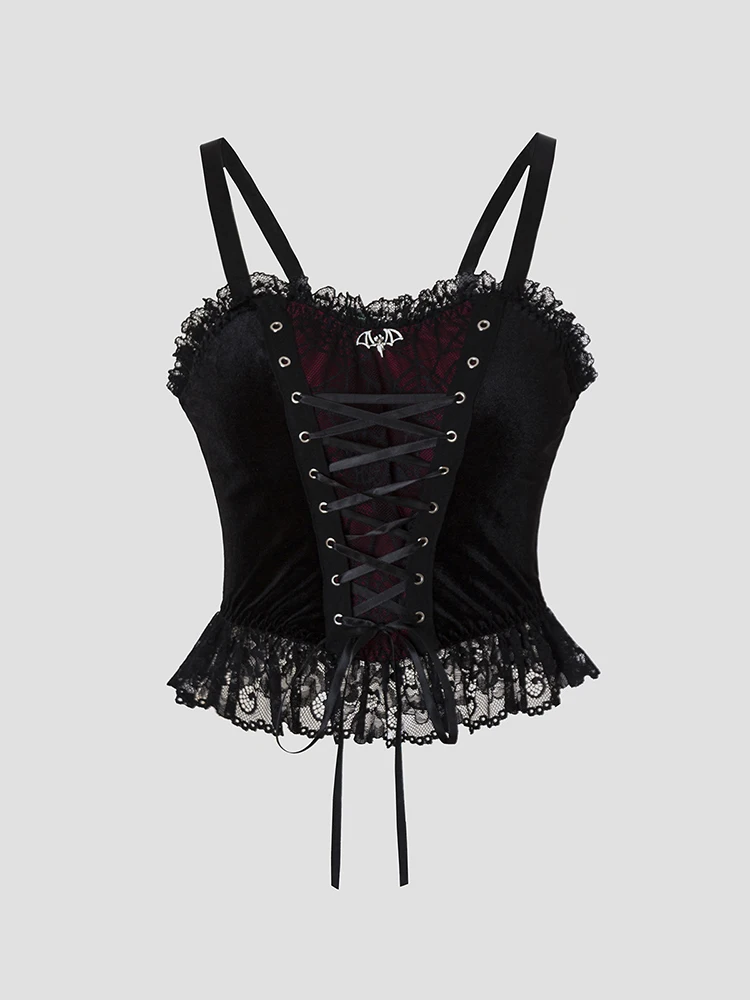 Y2K Gothic Style Sexy Top Fashion Sleeveless Waistcoat Backless Lace T-shirt Women Elegant Retro Underwear Summer Outwear