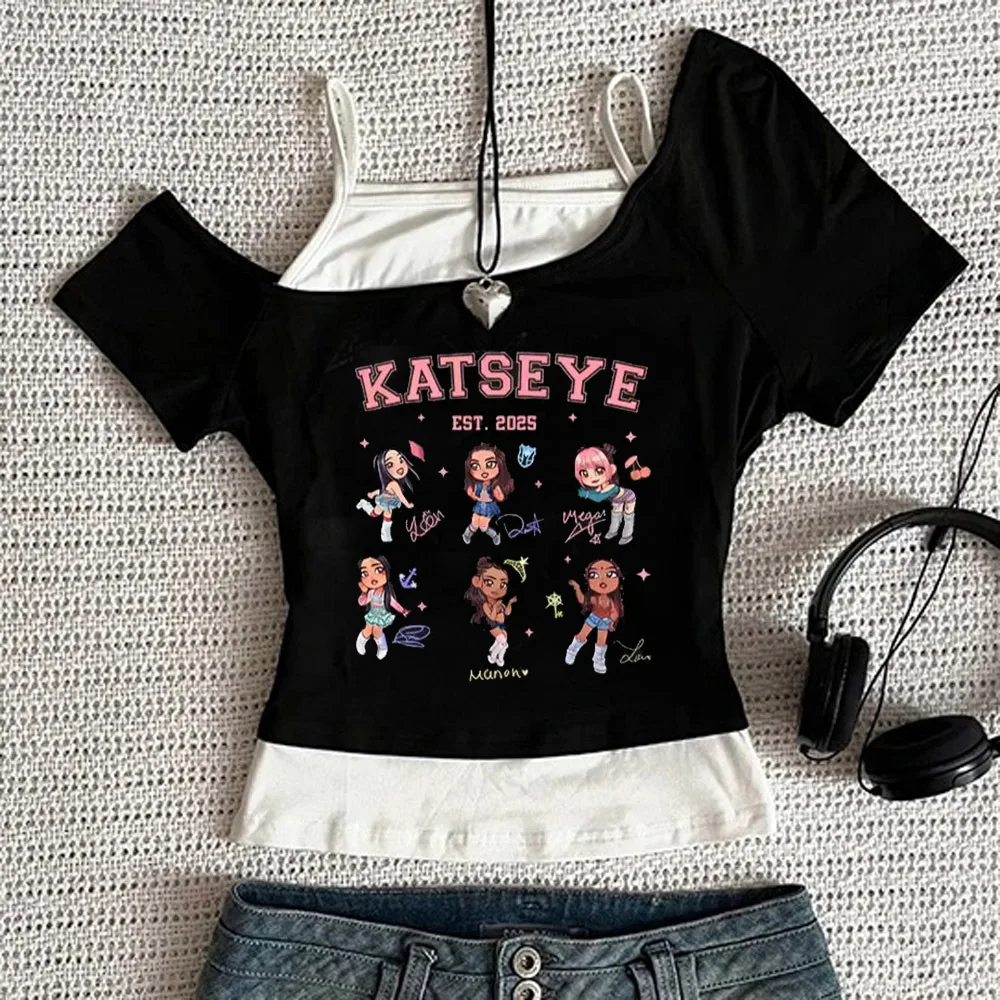 Katseye cropped top shoujo gothic funny graphic clearance sales 2000s tshirt kawaii cute meme baddie streetwear