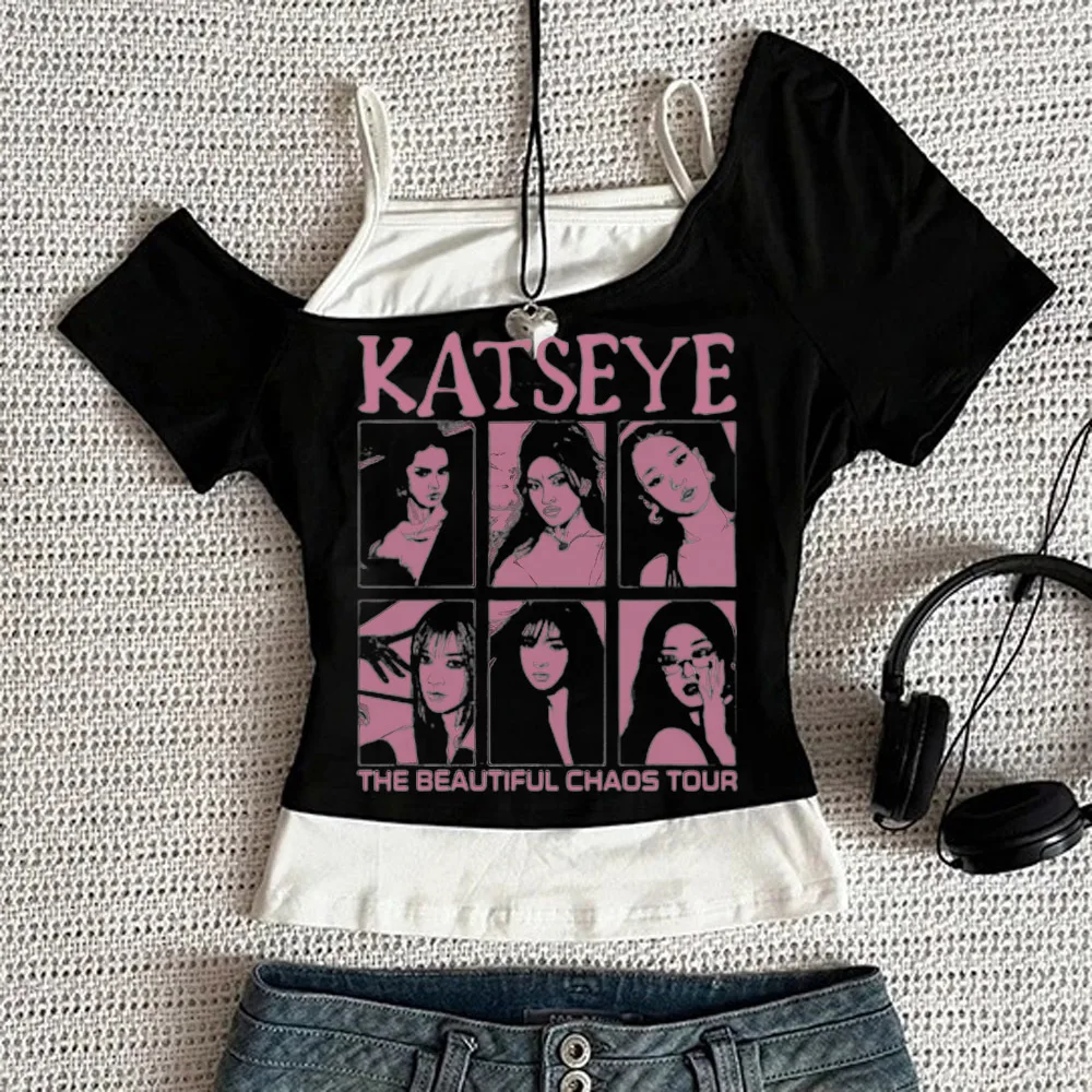 Katseye cropped top shoujo gothic funny graphic clearance sales 2000s tshirt kawaii cute meme baddie streetwear