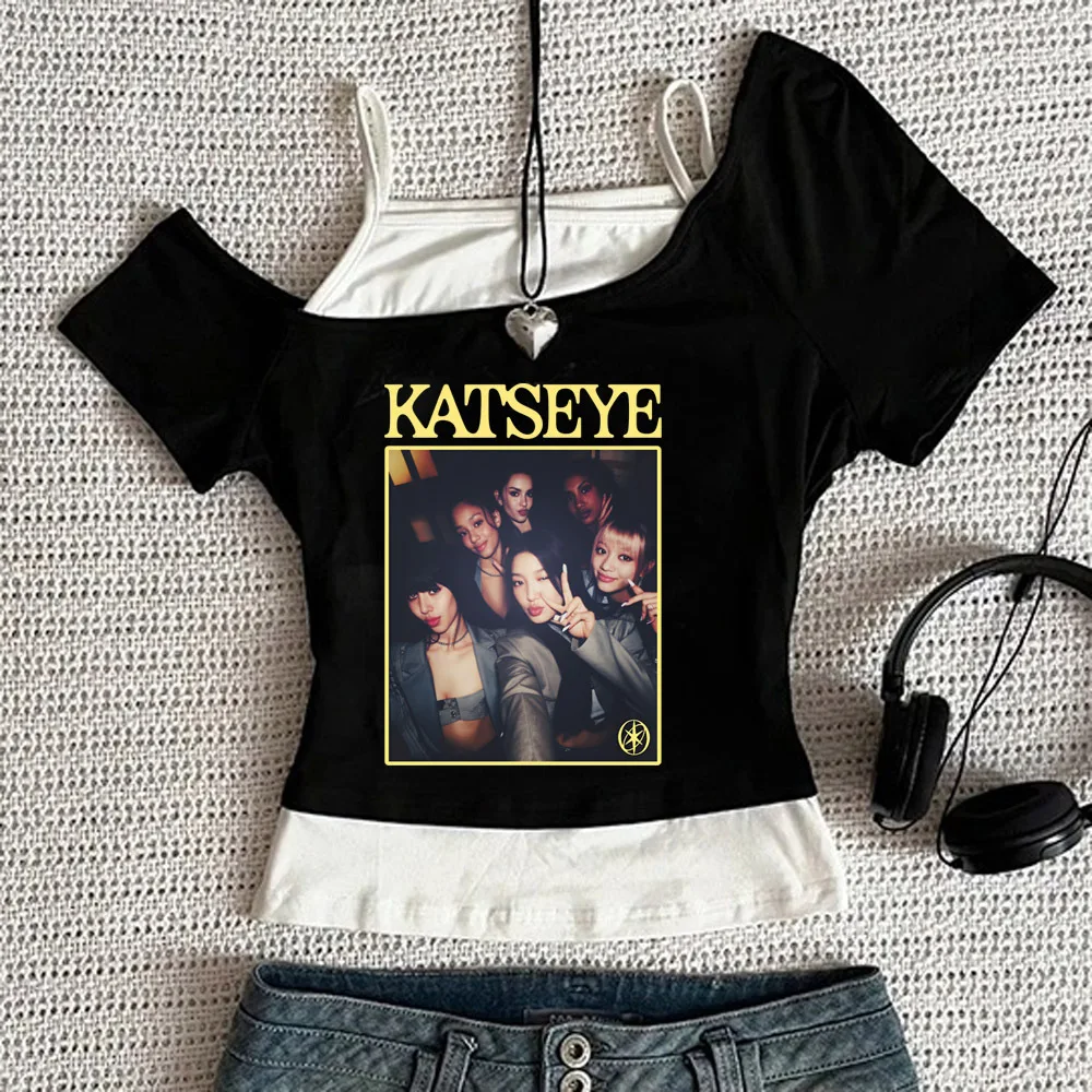 Katseye cropped top shoujo gothic funny graphic clearance sales 2000s tshirt kawaii cute meme baddie streetwear