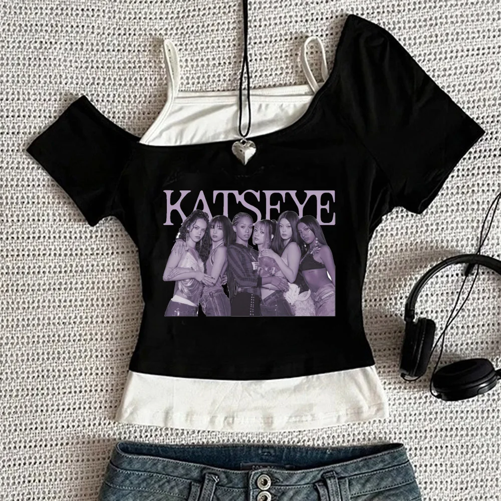 Katseye cropped top shoujo gothic funny graphic clearance sales 2000s tshirt kawaii cute meme baddie streetwear