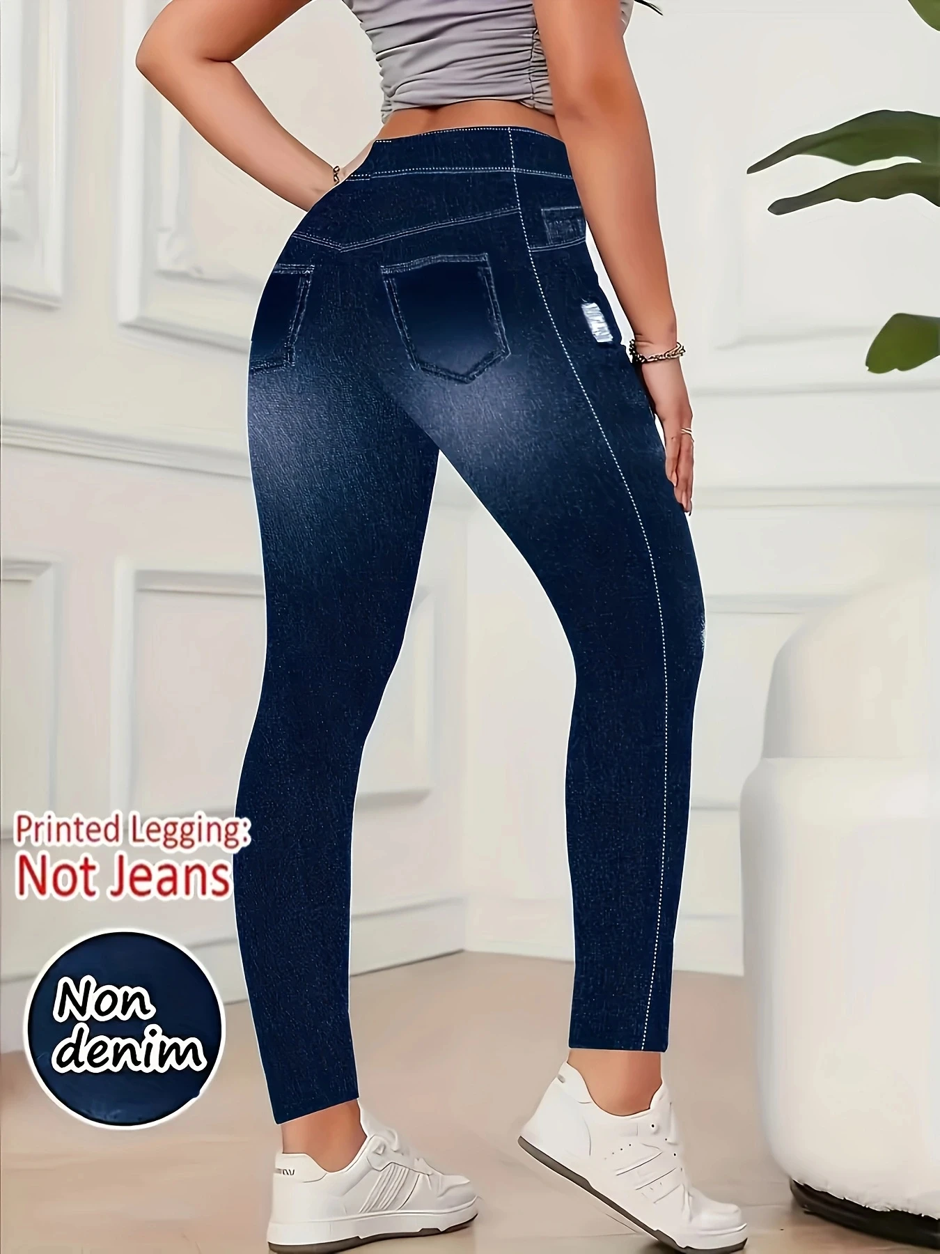 【Non-Denim】Women's Faux Denim Print Leggings, Sports Casual Skinny Pants, Thin Soft Skin-Friendly Yoga Pants, All-Season Long Pa