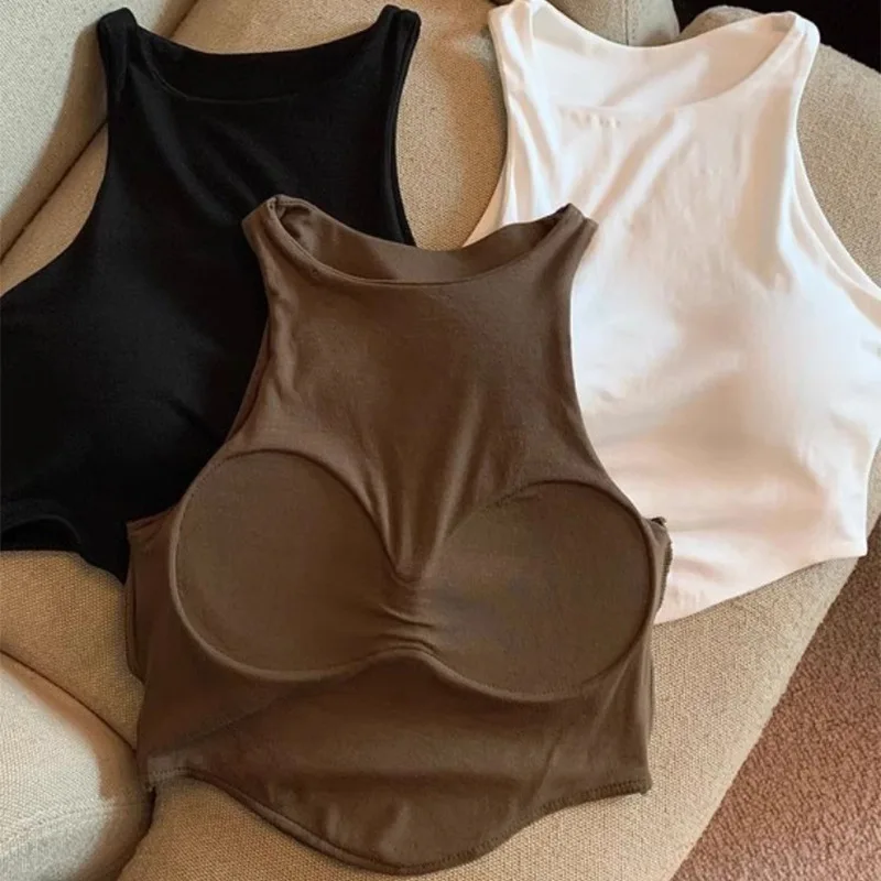 Women's U Sports Bra with Cups Summer Yoga Tank Top Padded Running Crop Top Gym Fitness Workout Vest Activewear
