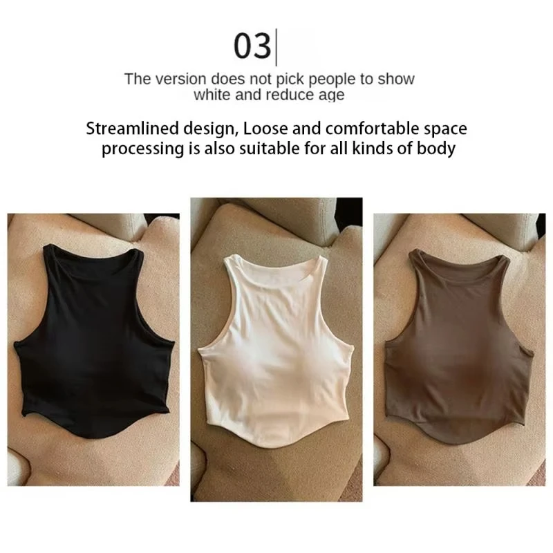 Women's U Sports Bra with Cups Summer Yoga Tank Top Padded Running Crop Top Gym Fitness Workout Vest Activewear