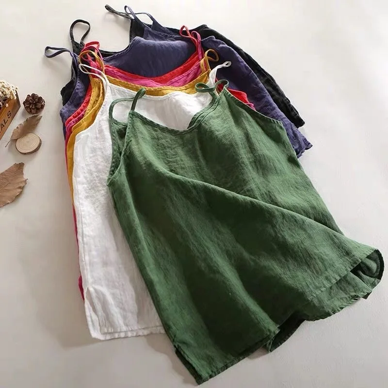 Summer Simple All-match Top Loose Thin Camisole Solid V-neck Vest Women Clothing Sleeveless Casual Highstreet Holiday T-shirt