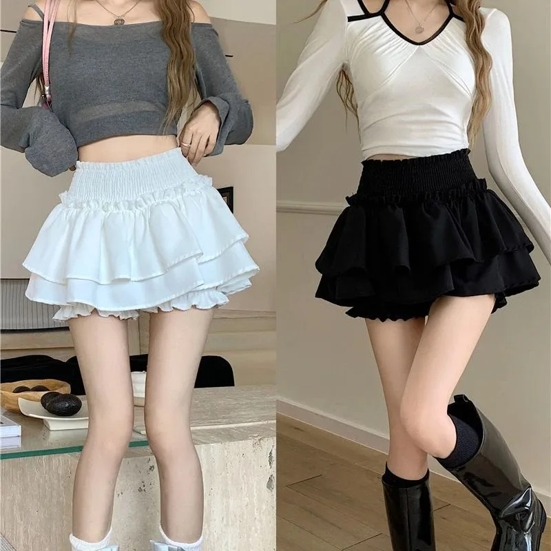 Windproof and anti glare pleated skirt, summer women's black ballet A-line skirt, high waist slimming shorts skirt, cake skirt