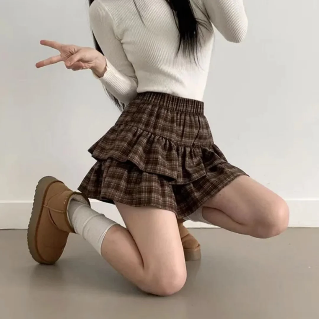 Japanese Y2k Cute Ruffled Plaid Skirt Gothic Punk Rock Subculture Cake Skirts Japanese Preppy Style Casual New Women Mini Skirts