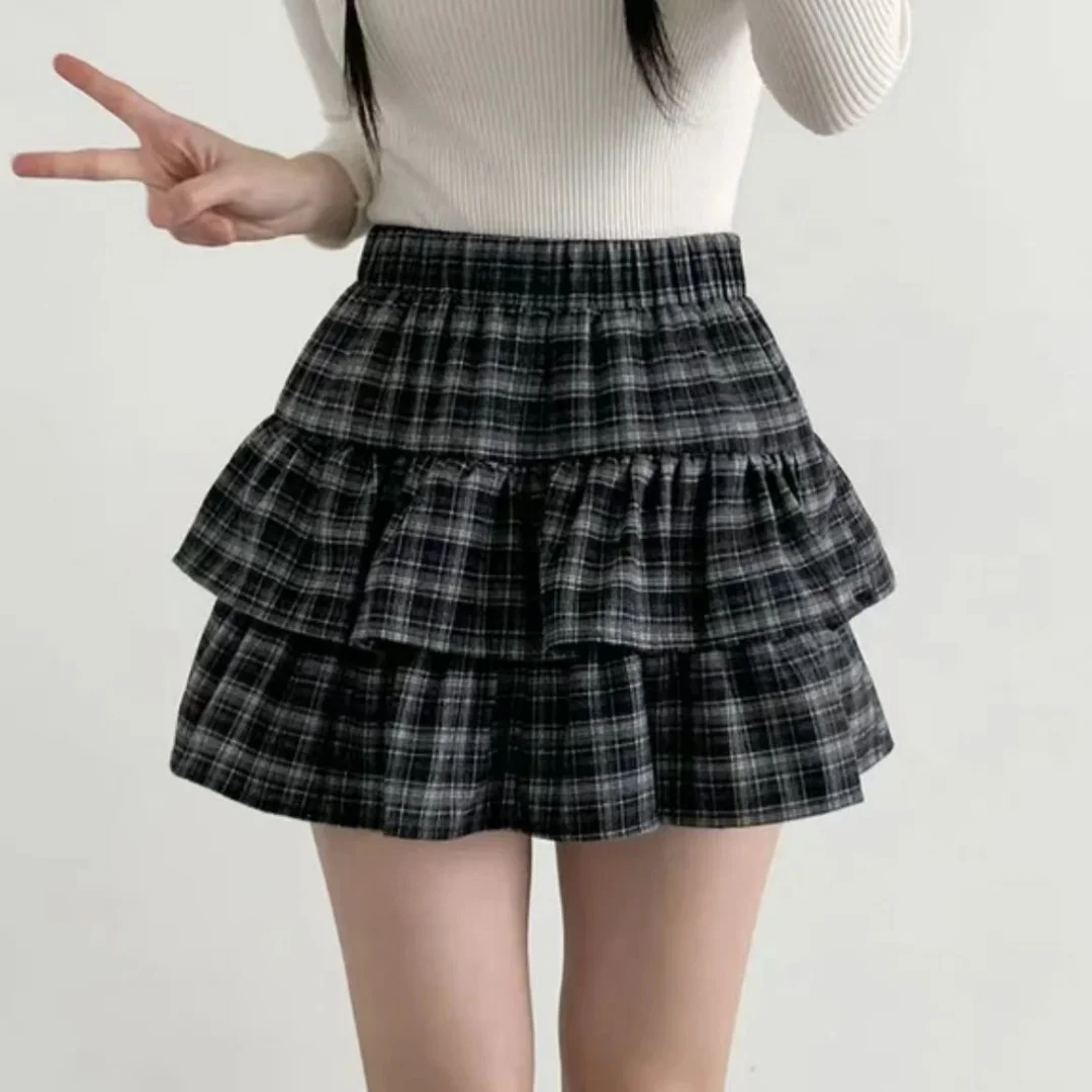 Japanese Y2k Cute Ruffled Plaid Skirt Gothic Punk Rock Subculture Cake Skirts Japanese Preppy Style Casual New Women Mini Skirts