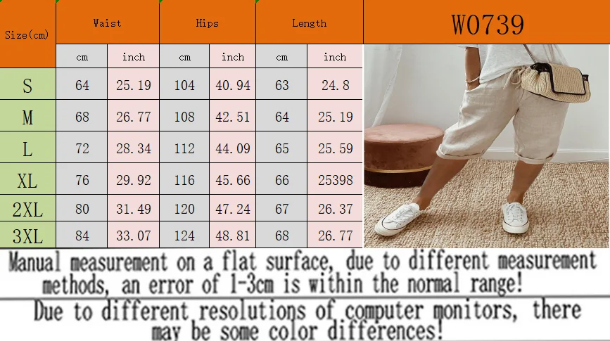 European and American Cross-Border New Summer Cotton and Linen Pocket Elastic Casual Pants for Women Five Quarter Pants