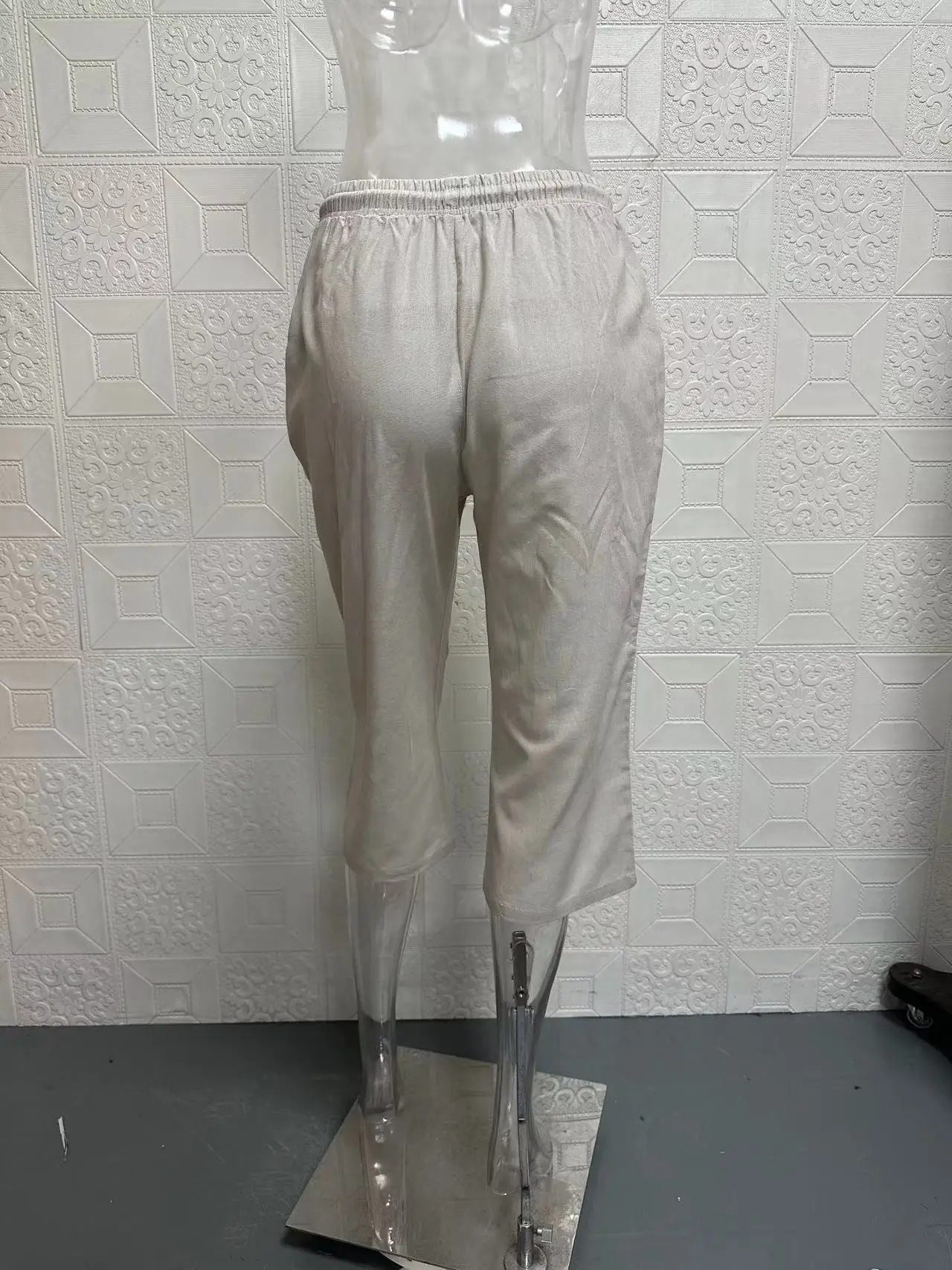 European and American Cross-Border New Summer Cotton and Linen Pocket Elastic Casual Pants for Women Five Quarter Pants