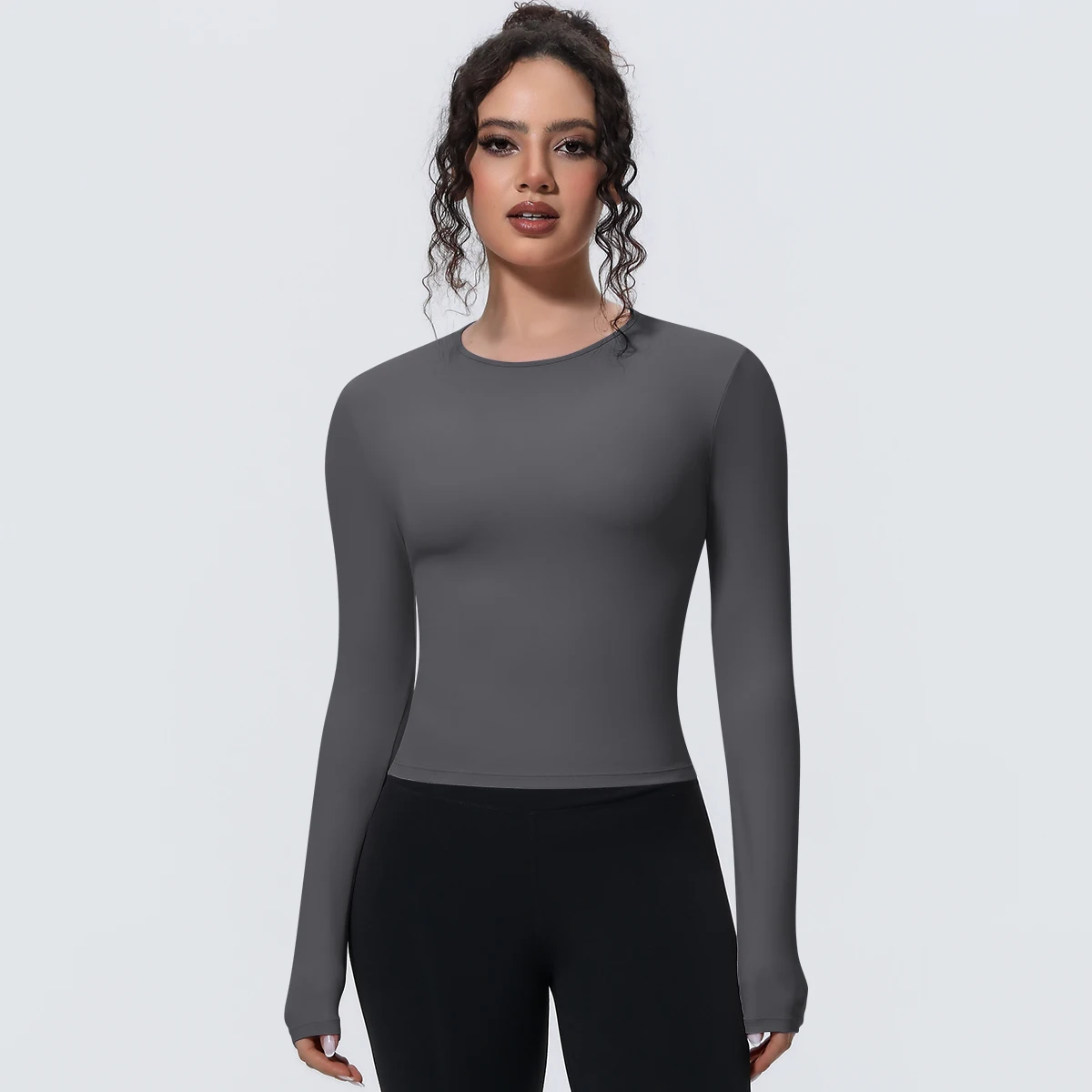 Woman's Yoga Long Sleeved Gym Sports Running Top Slim Breathable Soild Color Fitness Top Running Shirts Gym Top Yoga Sport Top