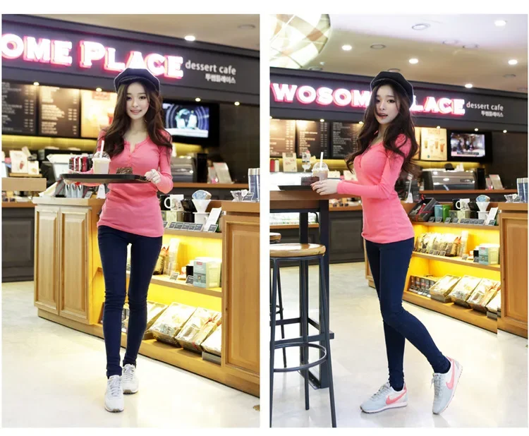 Women Ribbed Long Sleeve T Shirt Stretch Slim Fit Button Placket Casual Autumn Winter Basic Inner Wear Blouse