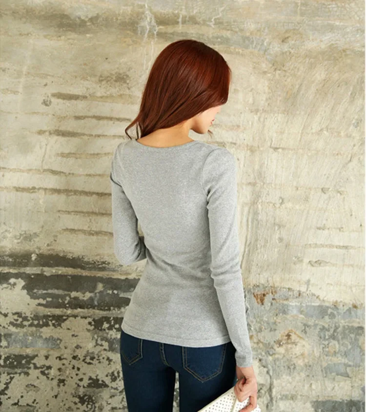 Women Ribbed Long Sleeve T Shirt Stretch Slim Fit Button Placket Casual Autumn Winter Basic Inner Wear Blouse